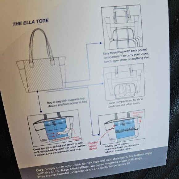 Minkeeblue Ella Tote NWT  Black Vegan Leather - discontinued hard to find design - Picture 3 of 16